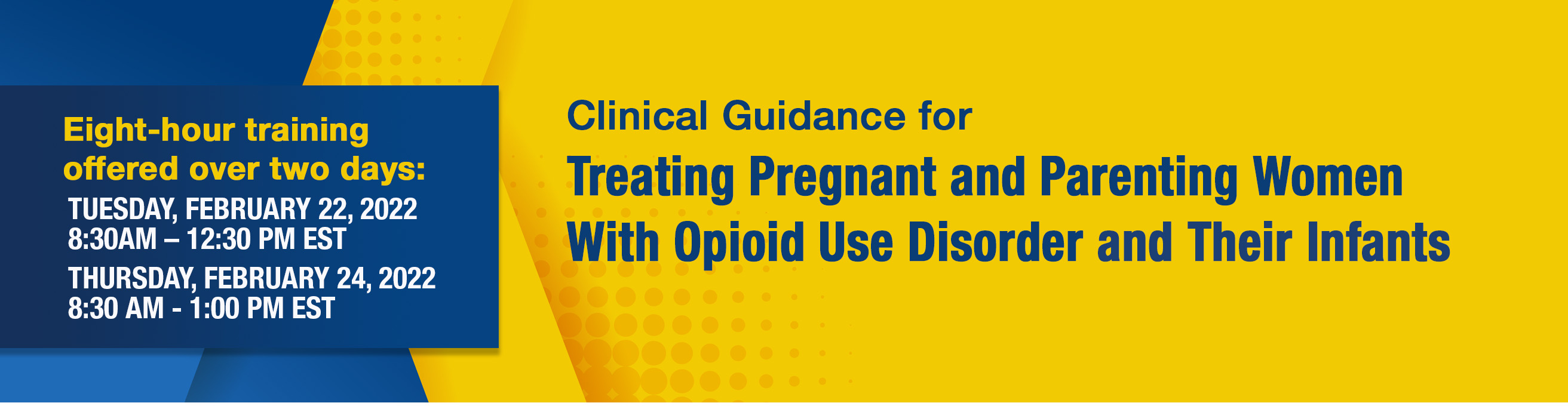 Clinical Guidance Training for Treating Pregnant & Parenting Women With Opioid Use Disorder & Their Infants / Eight Hour Traoining Offered Over Two Days: Tuesday, February 22, 2022 - Thursday, February 24, 2022